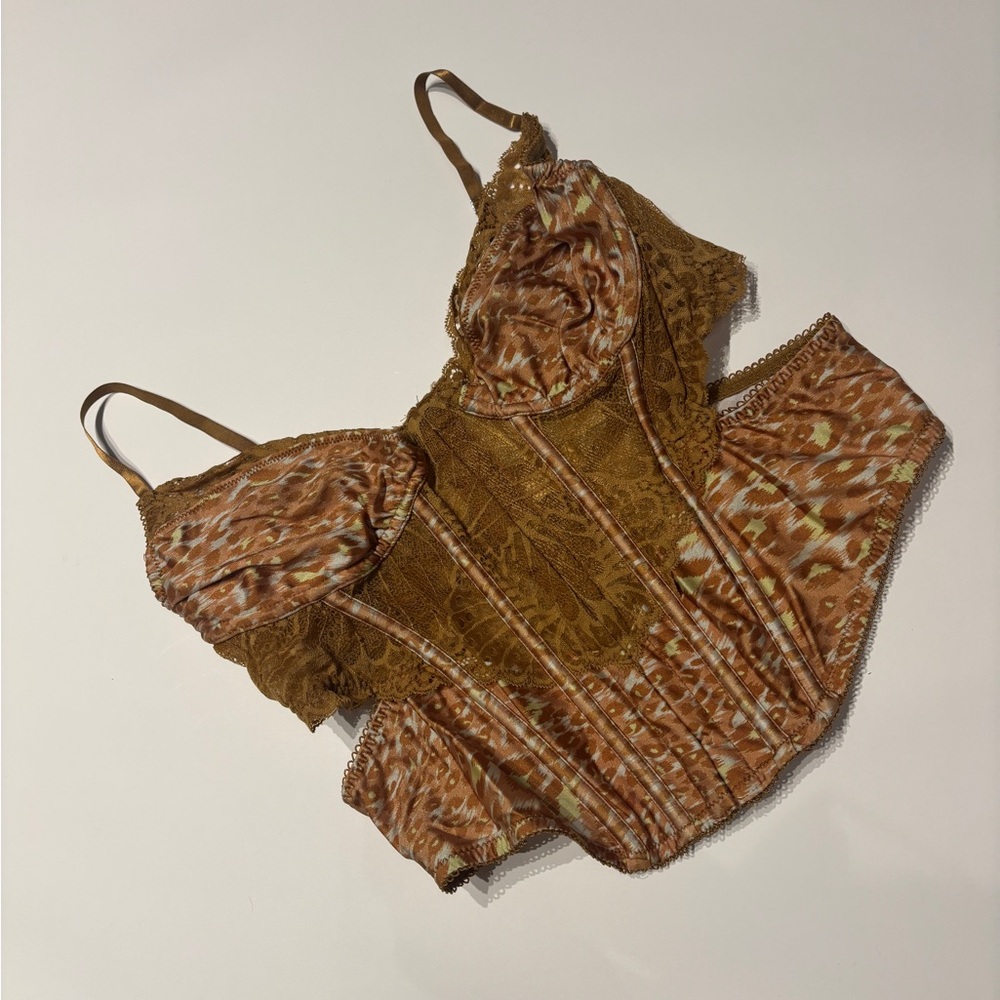 Mustard and Tan Lace Corset Top